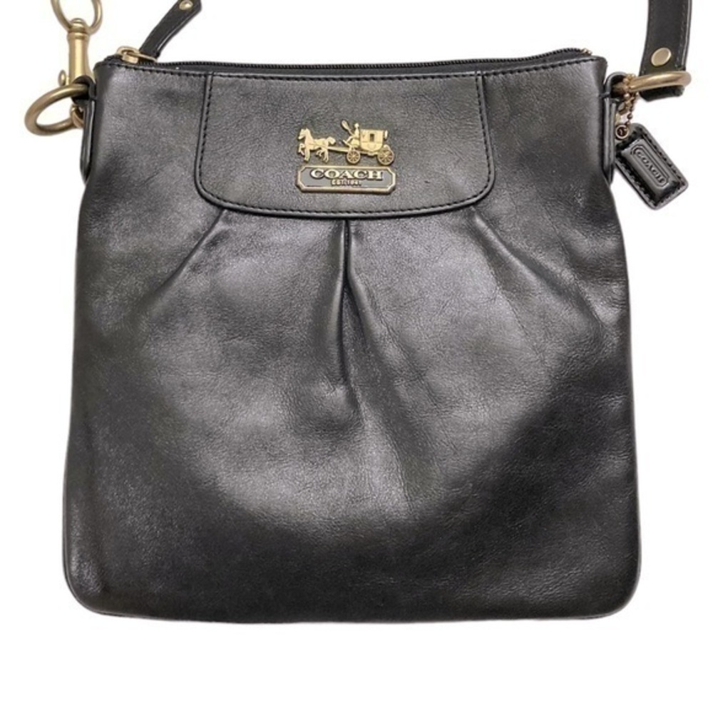 Coach black leather madison collection pleated crossbody messenger bag